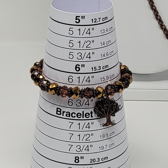 Tree of Life Necklace Bracelet Set Dark Coppertone Matinee Faceted Glass Beads - Picture 8 of 8